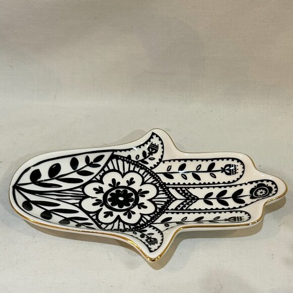 Other - Ceramic Hamsa Hand Trinket Dish Black White with Gold Trim